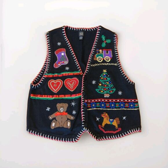 Jacque & Koko Christmas Sweater Vest Womens 22/24 Beads Ugly Embroidered - Picture 1 of 9